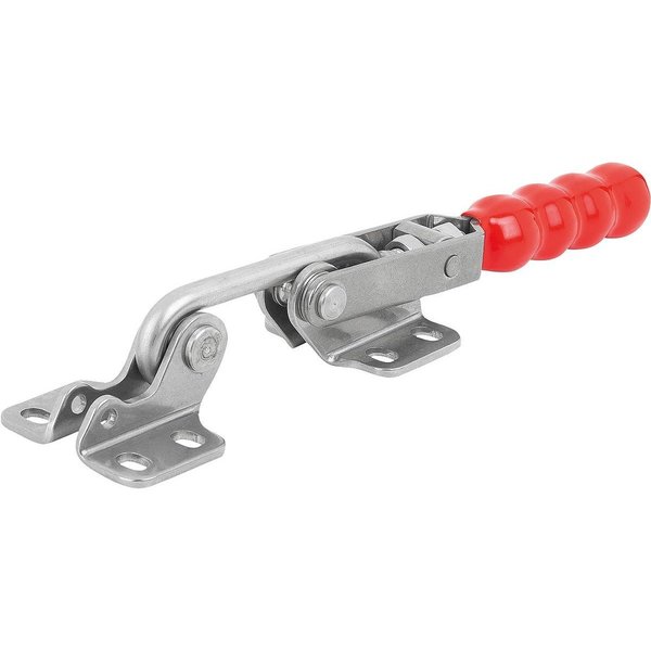 Kipp Hook Clamp, Horizontal W Fixed Jaw, F2=4000, Stainless Bright, Comp:Plastic Comp:Red Oil-Resistant K1432.14000